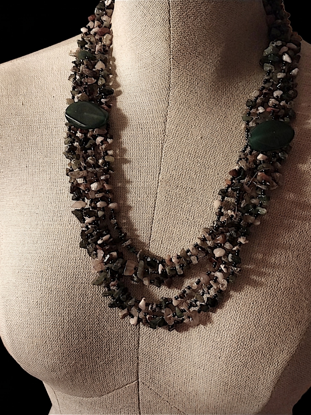 vintage multi-strand gemstone chip necklace